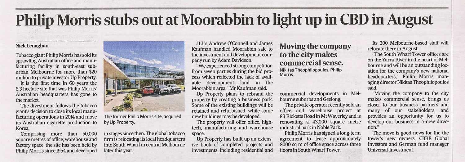 Phillip Morris stubs out at Moorabbin to light up in CBD in August