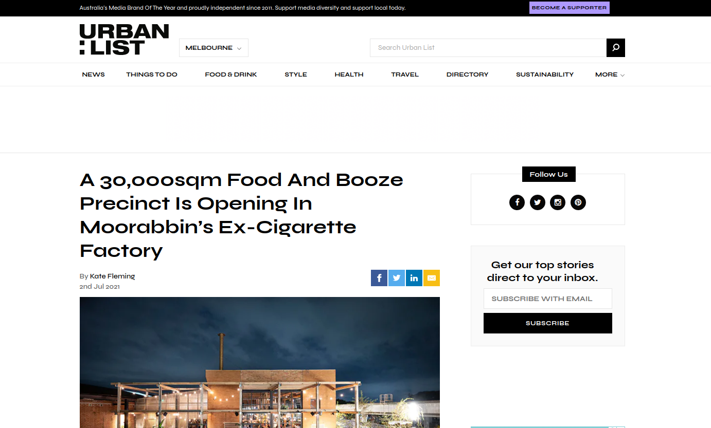 A 30,000 sqm food and beverage precinct Is opening in Moorabbin’s Ex-cigarette factory